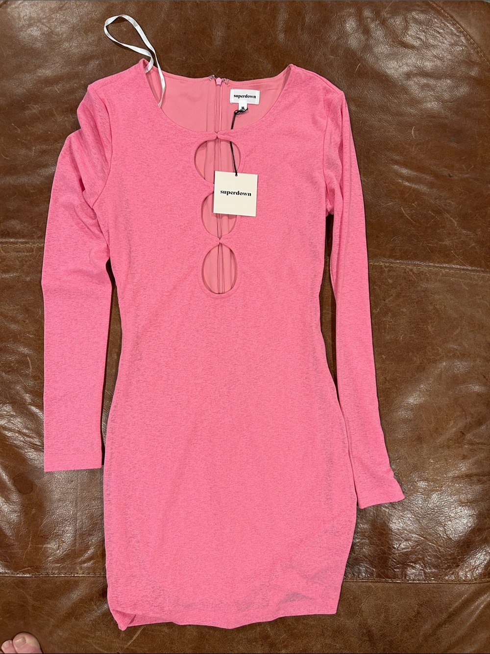 superdown Hot Pink Long Sleeve Mini Dress with Front Cutouts